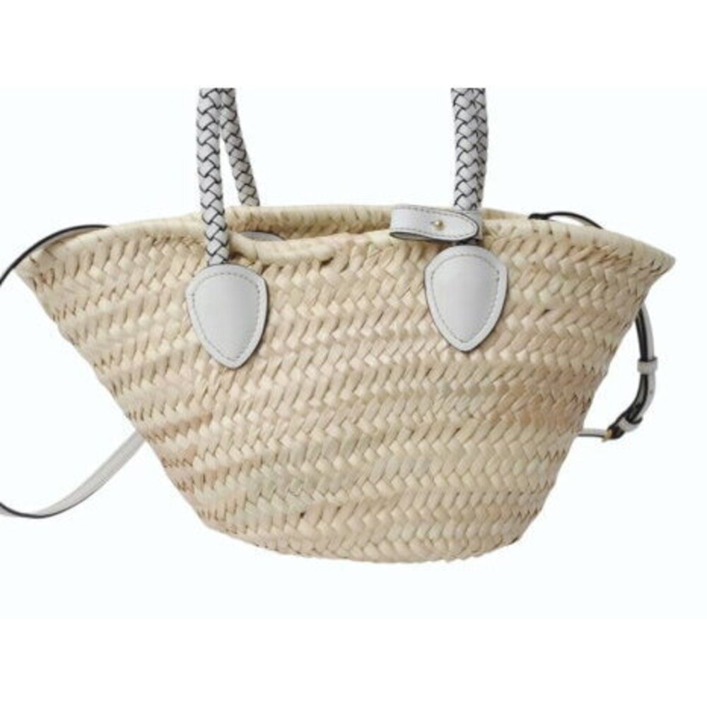 Miu Miu basket bag raffia leather logo patch Beige Tan white - Picture 3 of 8